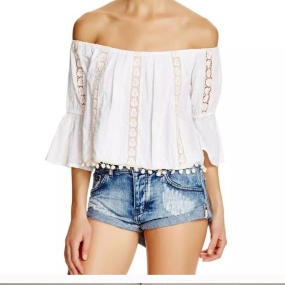 Tularosa Off the‎ Shoulder Boho Peasant Embroidered Summer Festival Crop Top